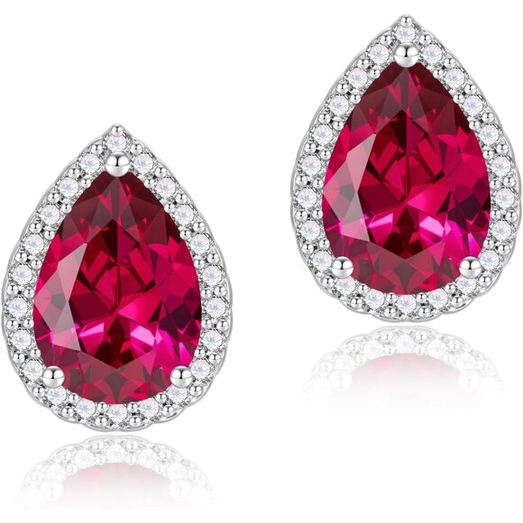 Women's Teardrop Mall Dainty Birthstone Cubic Zirconia Red Elegant Earring - Picture 1 of 6
